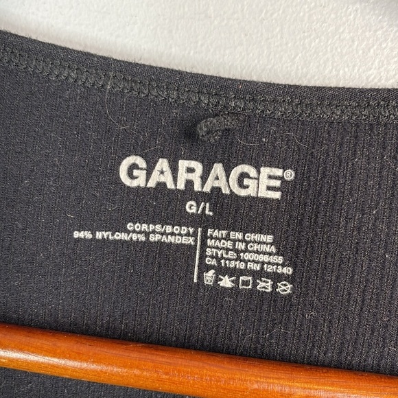 Garage Ribbed V-Neck Crop Top Black Stretch Baby Tee Size L - Picture 6 of 8